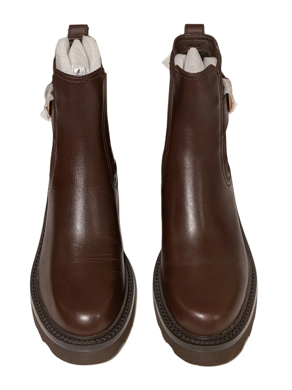 Cole Haan Brown Leather Chelsea Booties with Buckle Detail - Picture 1 of 10